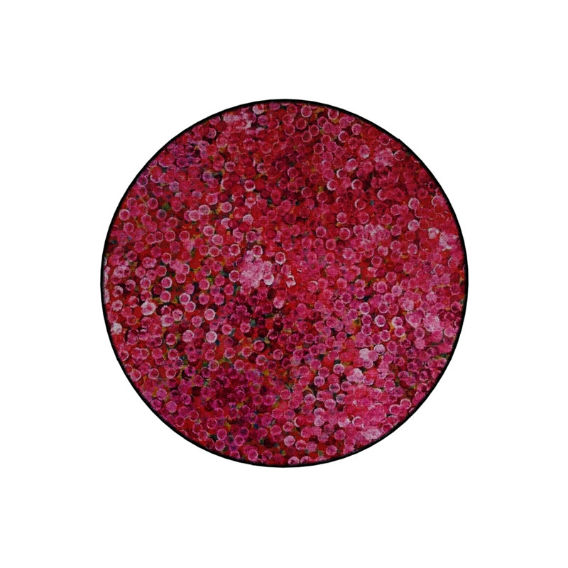 Pink Floral Patterned Round Woven Base Modern Decorative Carpet, Round 5'