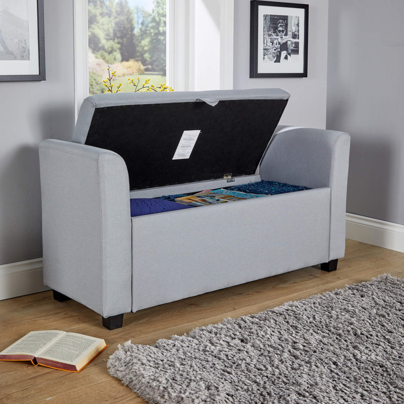 Cheeseman 120cm Wide Rectangle Solid Colour Standard Ottoman with Storage, Grey Linen