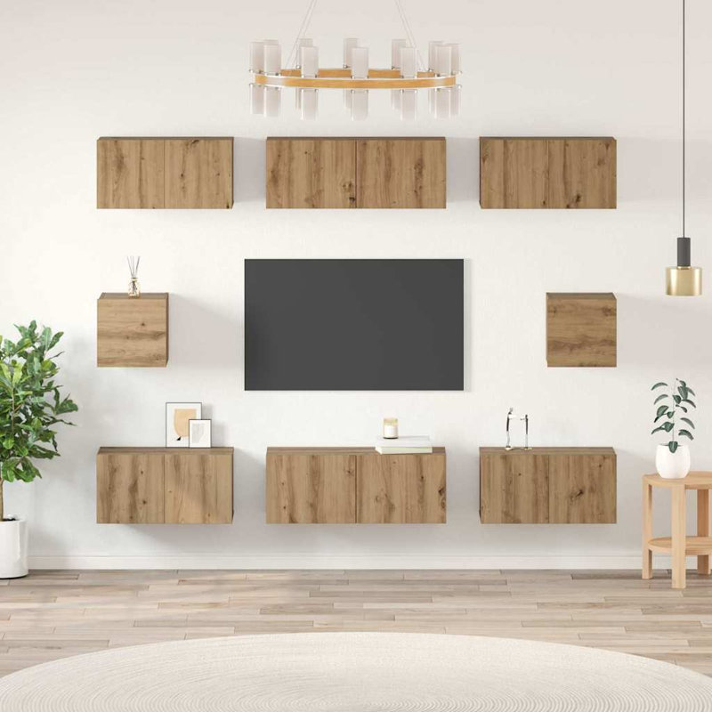 TV Cabinet Set Wall-Mounted 8 Pcs Engineered Wood, Artisan Oak