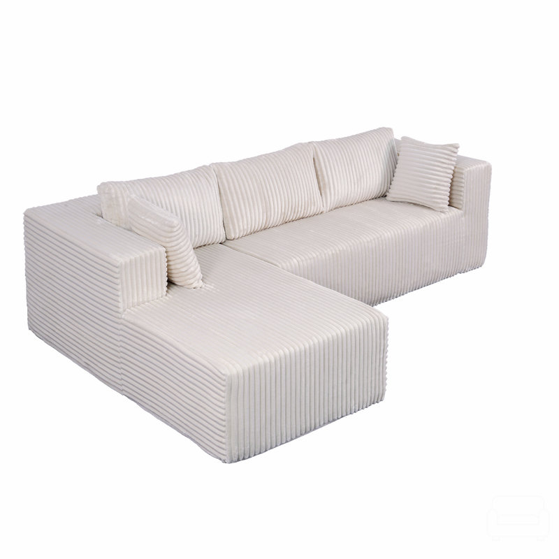 Canapé modulaire en forme de L de 105 po, revêtement moelleux, structure entièrement en mousse (sans ressorts), emballé sous vide, peu encombrant