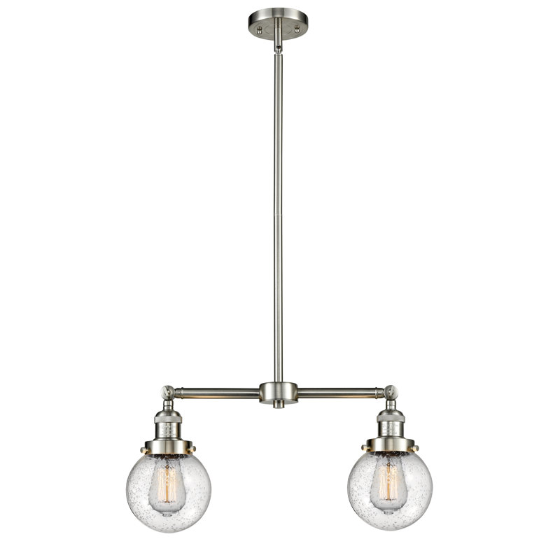 Luminaire suspendu pour îlot de cuisine 2 lumières Clementina, Transparent, Ampoule non incluse, Nickel satiné brossé