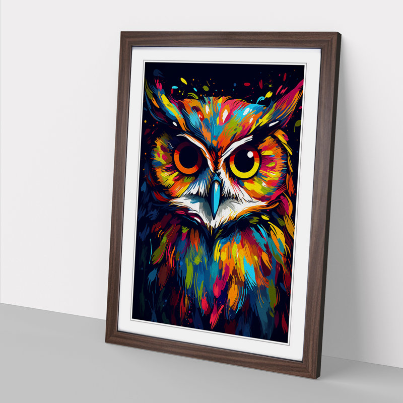 Owl Pop No.2 - Single Picture Frame Print on Wood, Walnut , 64cm H x 46cm W x 2cm D
