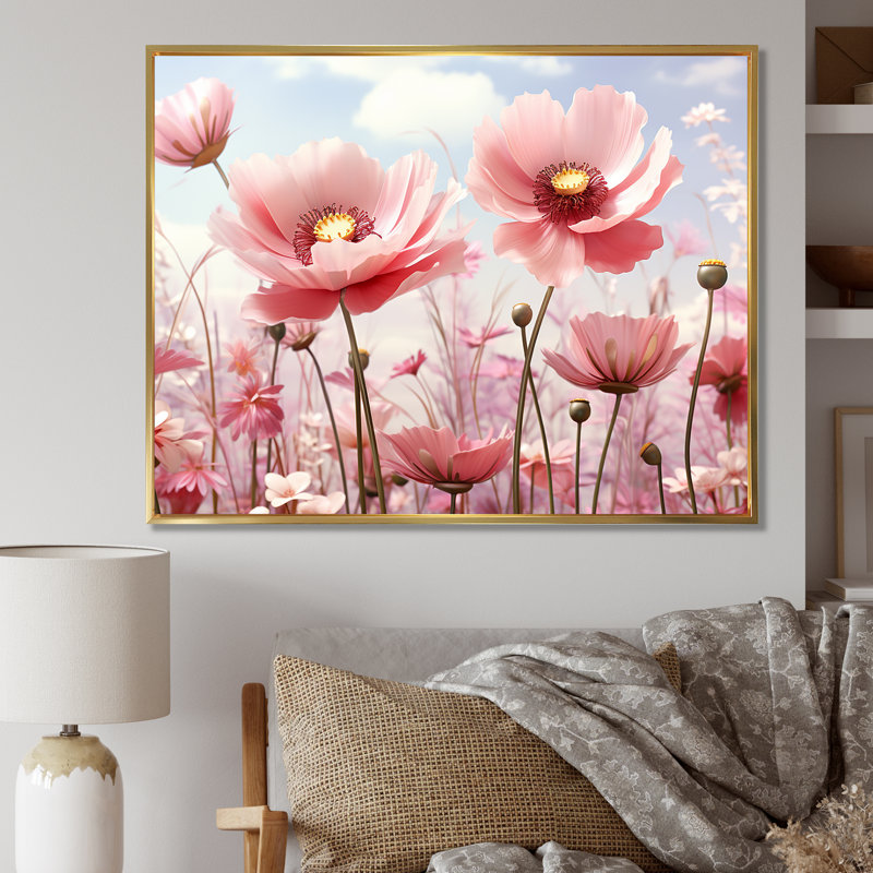 «Rose Glow Sunshine Blooms - Fleurs», art mural, Cadre flottant doré, H 30 po x l 40 po x P 1,5 po