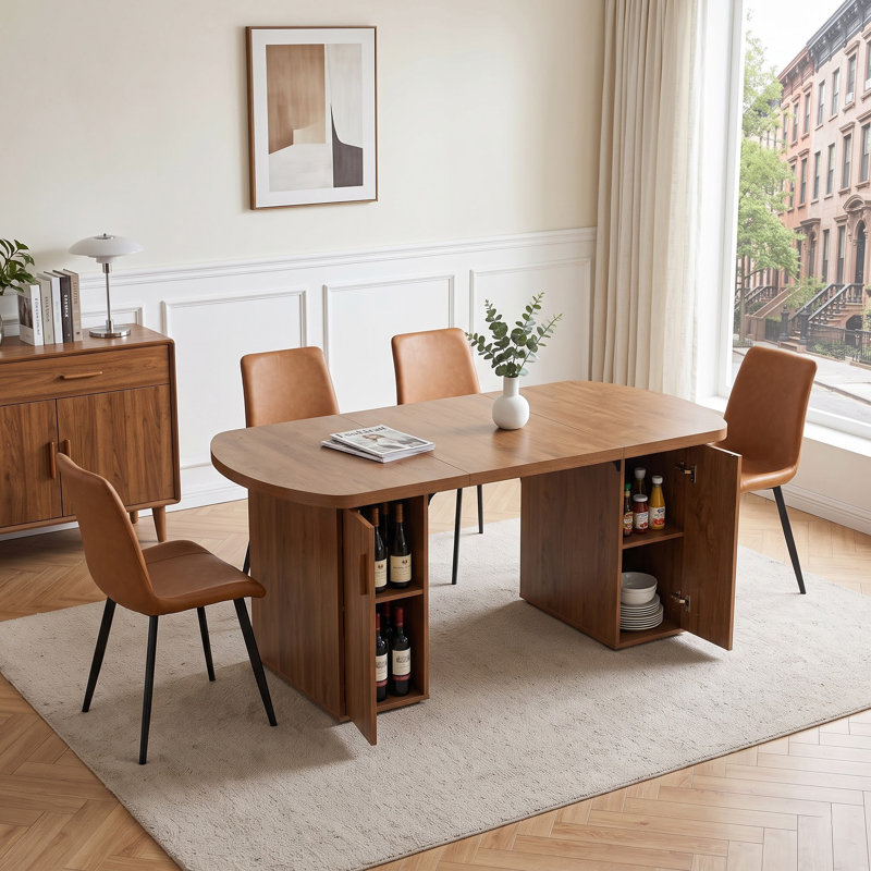 Ensemble de salle à manger fixe 5 pièces avec chaises rembourrées, Ensemble de cinq pièces : table, quatre chaises, Brun