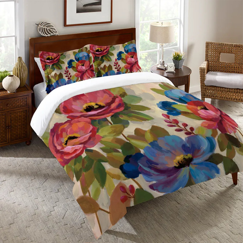 Housse de couette Coral and Blue Flowers Laural Home, Housse de couette pour lit simple