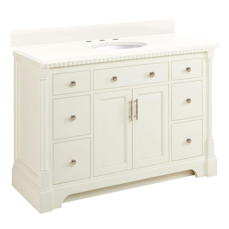 Claudia 48" Mahogany Single Basin Vanity Set with Cabinet, Vanity Top, and Oval Undermount Sink, Arctic White Quartz, White