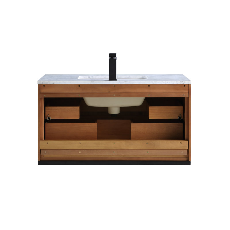 Terra 36'' W Single Vanity, Walnut, Carrara Marble/Single Faucet Mount, Matte Black
