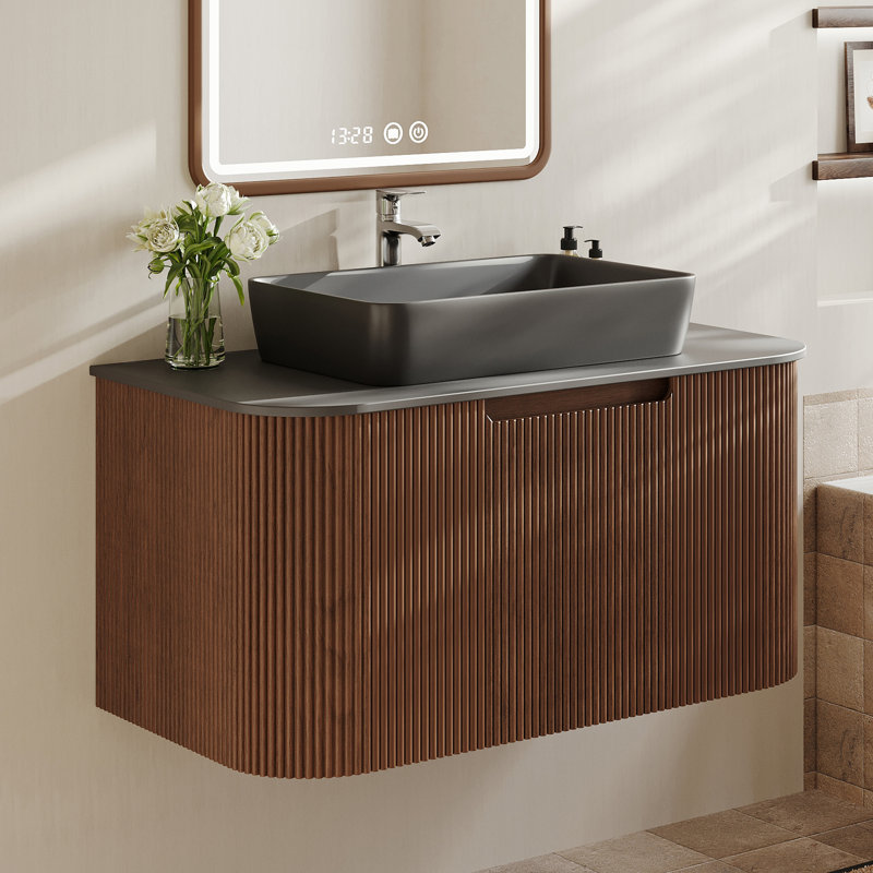 36" Black Stone Countertop Bathroom Vanity With Sink