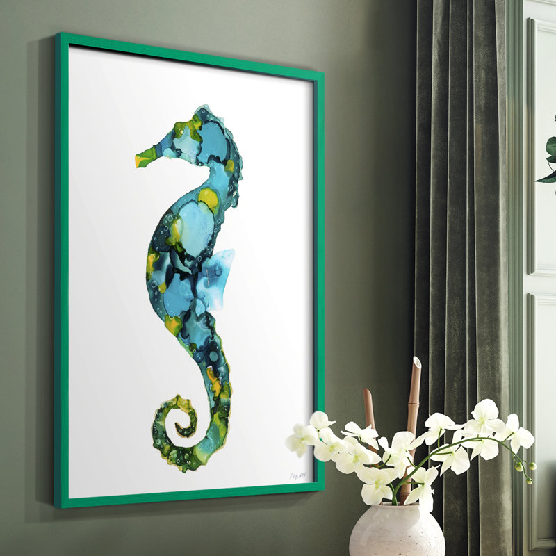 Seahorse Framed Print - Solid Wood, Green, 10" H x 8" W