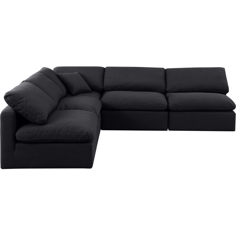 Canapé modulaire de coin rembourré 5 pièces Itala, Tissu texturé en lin noir