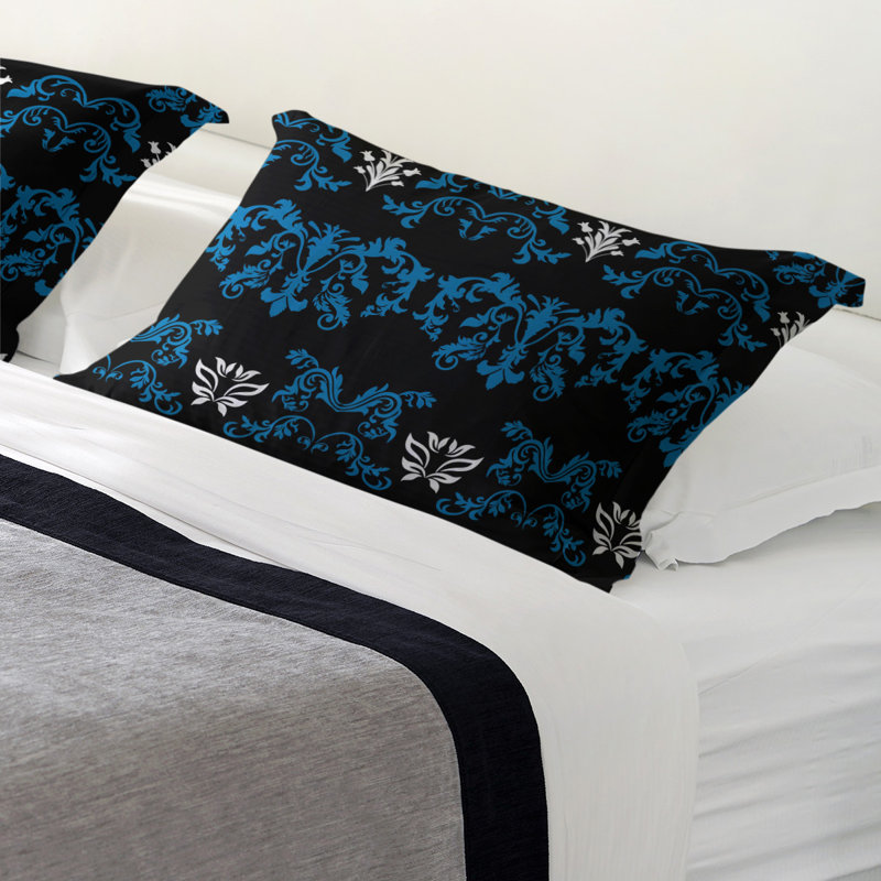 Football Baroque Pattern Pillow Sham, Polyester, King, Black/Blue/White