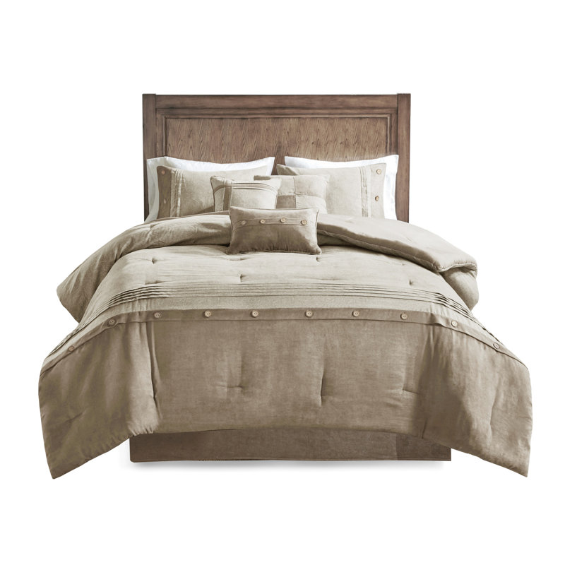 Tan King Faux Suede 7 Piece Bedding - Machine Washable & Comforter Pillowcases
