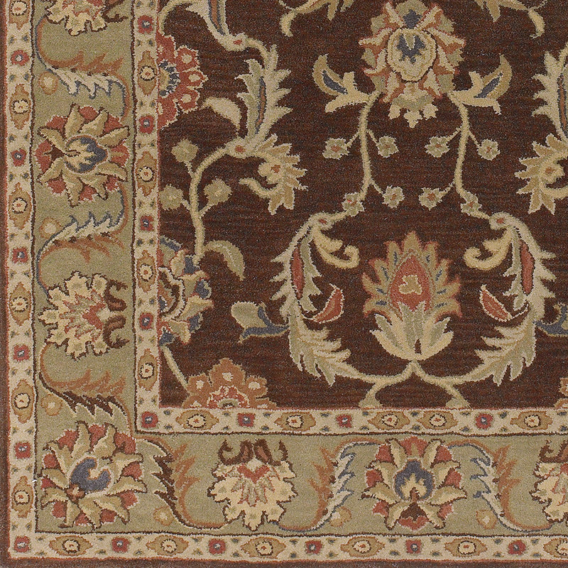 Tapis oriental brun foncé en laine touffeté à la main Waterston, Rectangle 7 pi 6 po x 9 pi 6 po