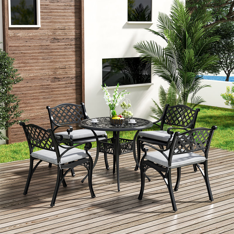Canndale Patio Dining Set with Round Table , Cushions Included, 4, Black