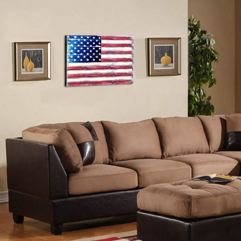 Drapeau américain-impression sur bois, H 8 po x l 6 po x P 1,75 po