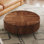 Table basse ronde à motif de grain de bois noyer avec 2 rangements pour le salon