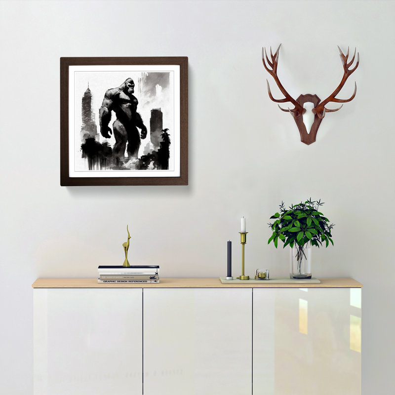 King Kong Ink Wash No.1 - Single Picture Frame Print on Wood, Walnut