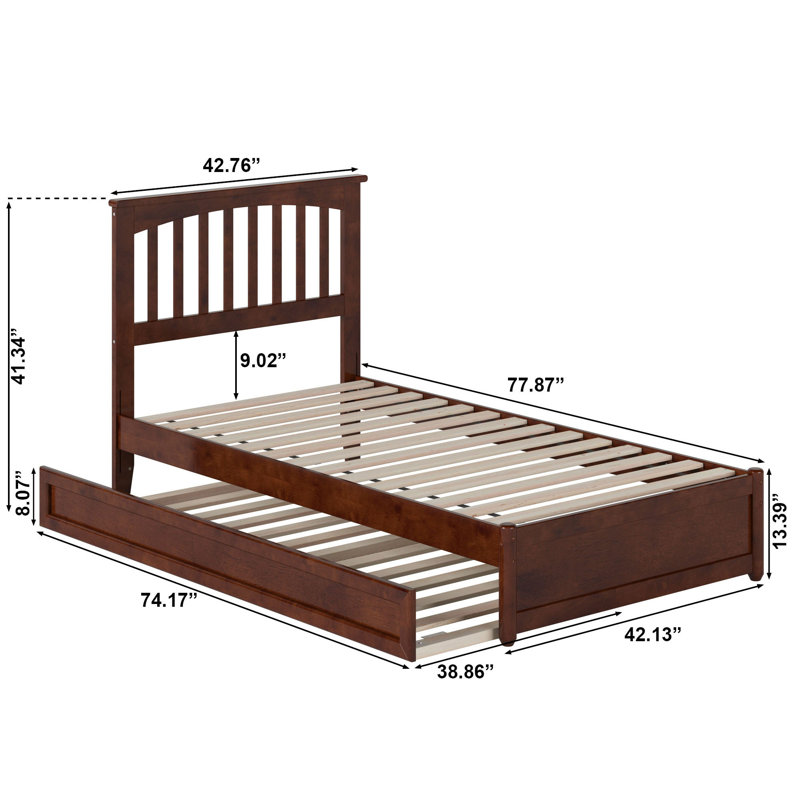 Lit plateforme en bois massif Asparas avec pied de lit et lit gigogne, Simple, Noyers