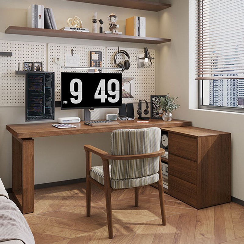 Bureau en coin en coin avec bibliothèque en bois massif en forme de L, Retour à gauche, H 29,13 po x l 62,99 po x P 23,62 po