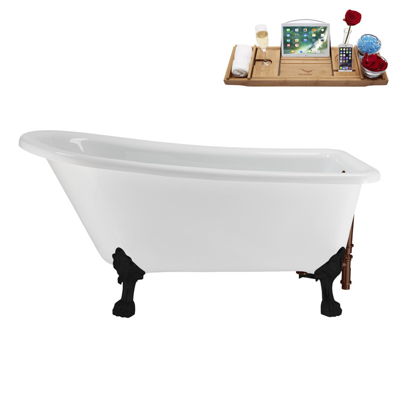 58" Streamlin Clawfoot Tub,Tray,Drain, Clawfeet, Matte Black, Matte Oil Rubbed Bronze