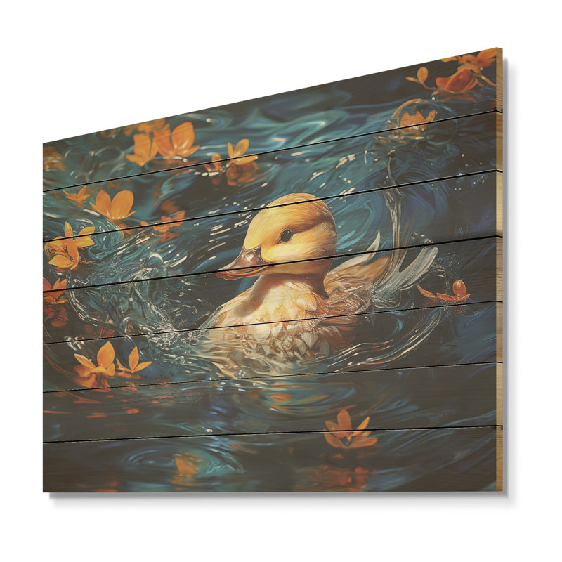Canard colvert minimaliste - impression d'animal sur bois, H 10 po x l 20 po