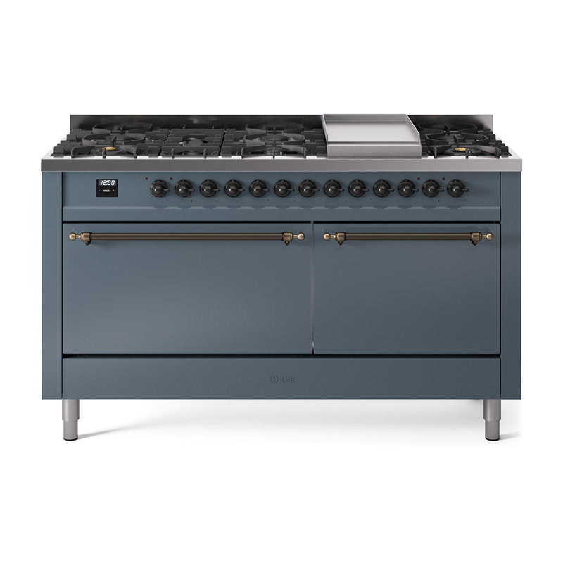 ILVE Nostalgie II Series 60 inch Dual Fuel Range with 9 Sealed Burners, Griddle (Solid Door), Liquid Propane