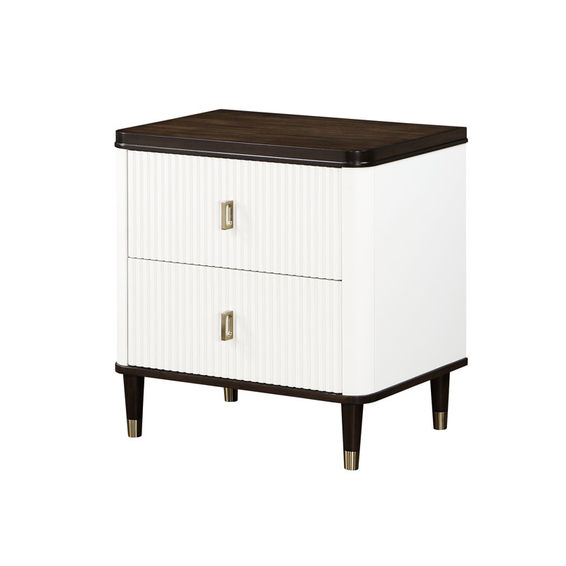 White & Walnut Nightstand With - Spacious Drawer For Daily Bedroom Needs Smooth Gliding Easy Use