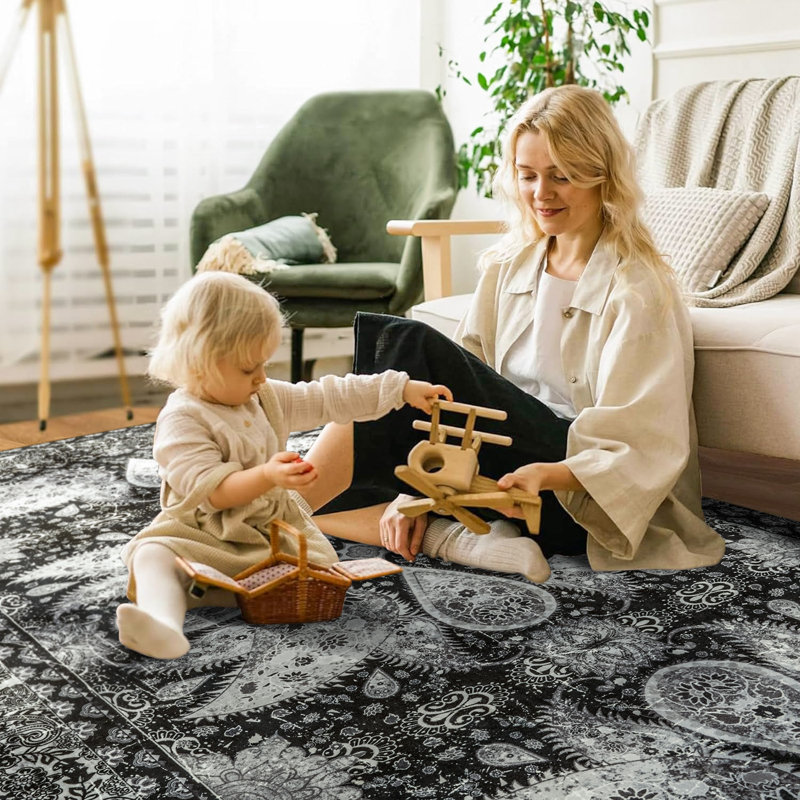 Fillender Large Oriental Floral Living Room Rug Washable Bedroom Rug Non-Slip Colorful Vintage Accent Floor Carpet For Home Decor