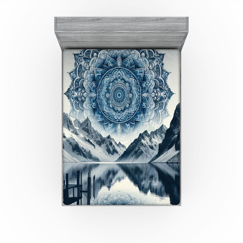 Drap-housse Ambesonne Lake_ Montagnes Boho Mandala_ Bleu nuit, Drap-housse grand