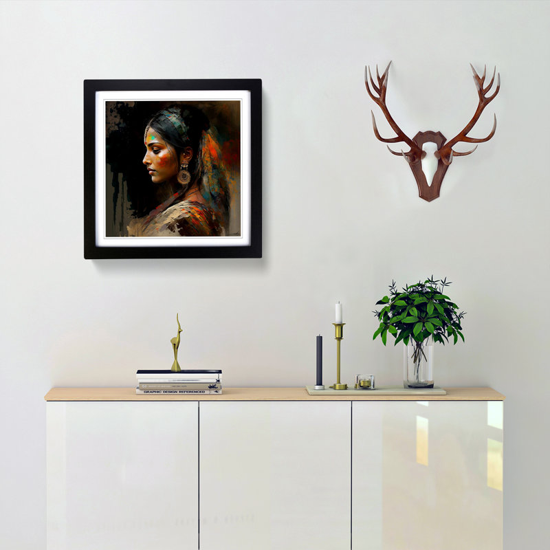 Indian Woman Abstract Art No.1 - Framed Print, Black