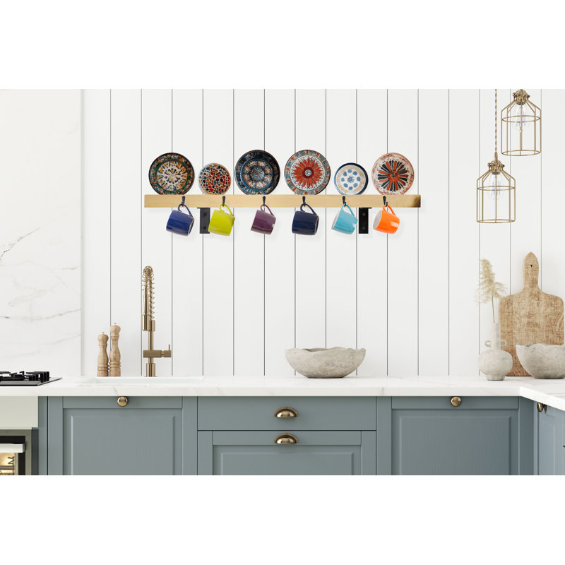 Rayne Plate Display Shelves With Hooks, Natural, 42/3/2