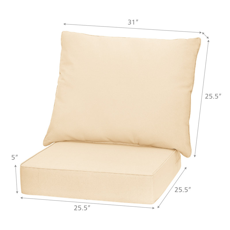 Ensemble de coussins de siège profond 2 pièces intérieur / extérieur avec ceintures de corde beige, 4, Beige