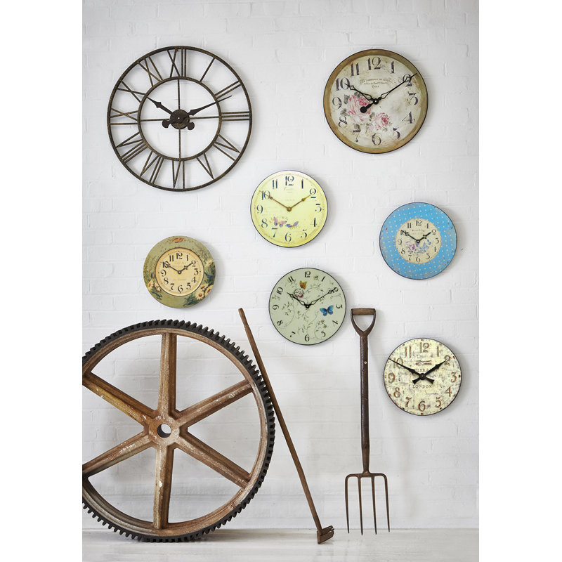 French Tin Daisy Design Wall Clock, 36cm