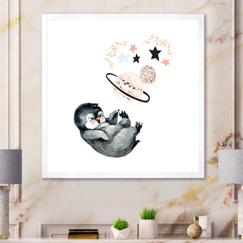 Mignon petit pingouin - peinture, H 30 po x l 30 po x P 1 po, Cadre photo blanc