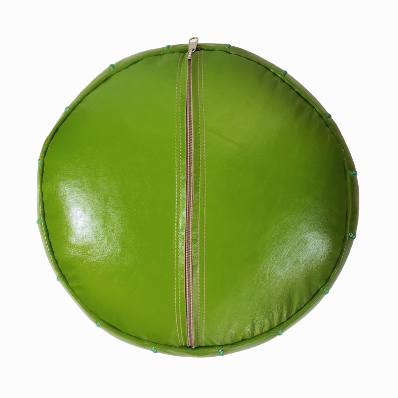Burmaster Upholstered Pouf, Light Green Genuine Leather