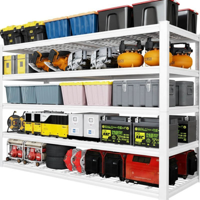 Étagères de garage robustes, blanches, l 65 po x P 24 po x H 84 po, tablettes en métal avec tablettes de garage réglables à 5 niveaux