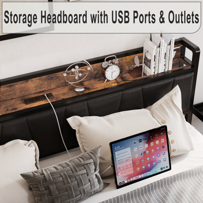 Fateemah Vegan Leather Metal Bookcase Storage Bed