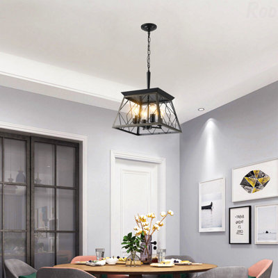 Chandelier - 16" Diameter Industrial Style 4-Light Pendant, Modern Metal Cage Design, Adjustable Hanging Function