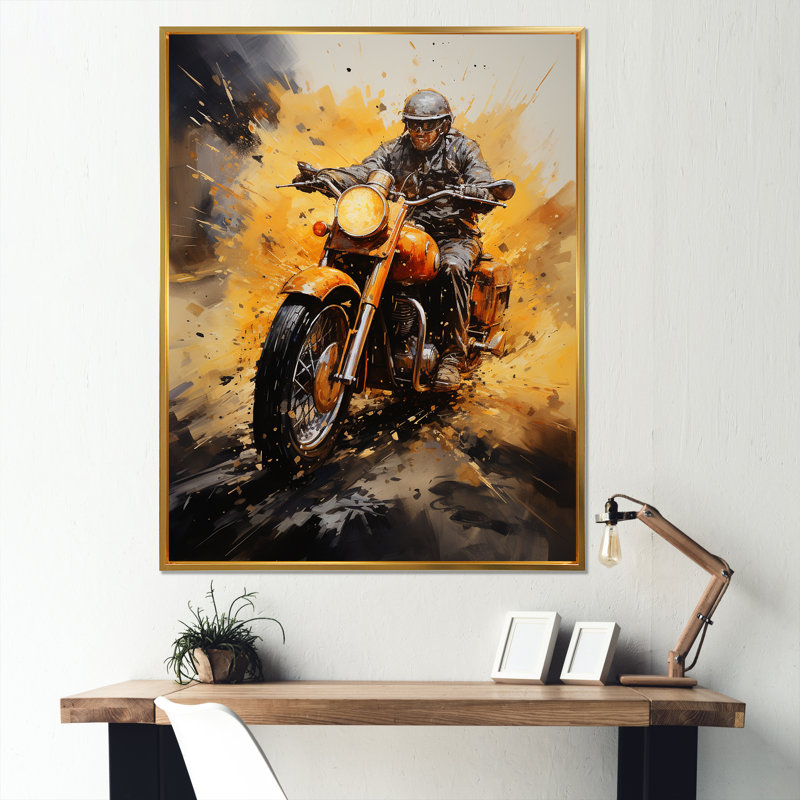 Yellow Dirt Bike Adventure III, Cadre flottant doré, H 44 po x l 34 po