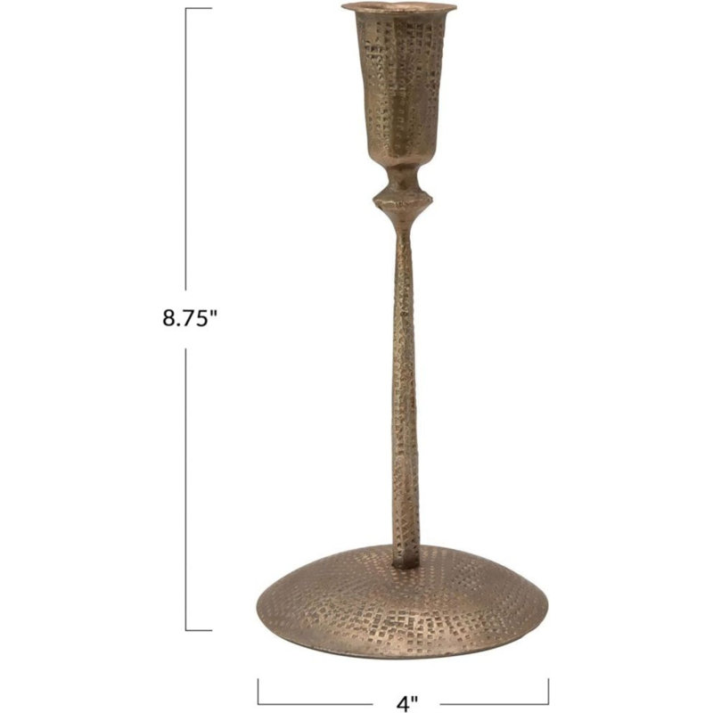 Porte-bougie en métal martelé forgé à la main, finition laiton antique