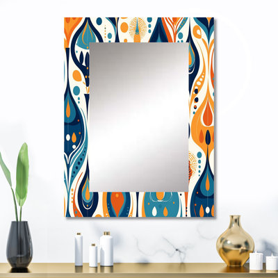 Orange and Blue Botanical Symphony II - Large Wall Mirror On Metal