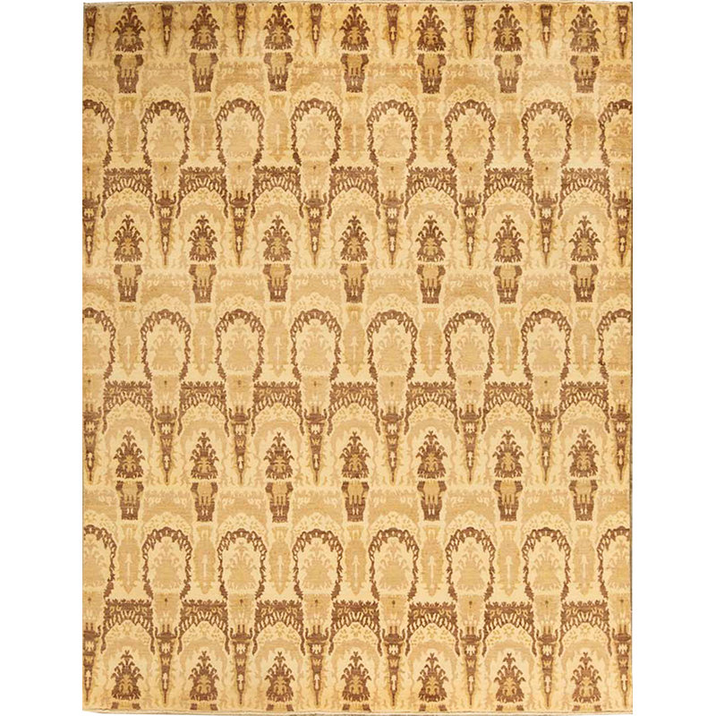 Tapis beige et brun noué à la main de haute qualité