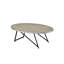 Table basse ovale noire et chêne, base en métal, limite de poids de 70 lb sur plateau en bois en chêne, plateau, profondeur 23 po