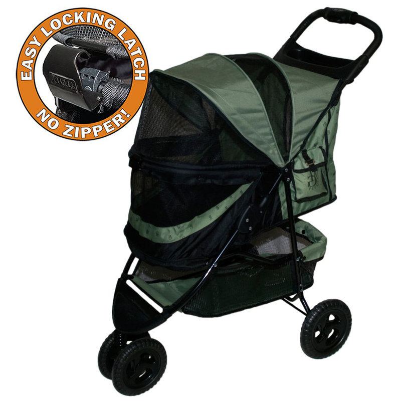 Sage and Black No-Zip Pet Stroller with Panoramic View