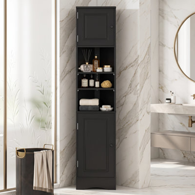 Multi-functional Corner Cabinet Tall Bathroom Storage Cabinet With Two Doors And Adjustable Shelves, White Mdf Board Triangle Design