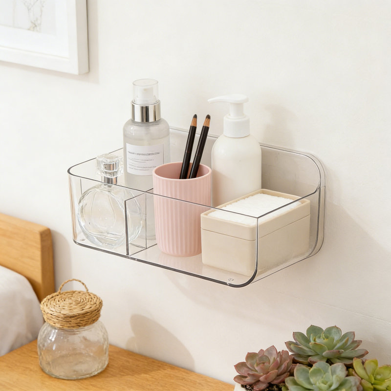Organisateur de rangement mural transparent avec 3 compartiments, sans fixation adhésive pour la cuisine, la salle de bain, l'armoire, le bureau et l'organisation de la chambre à coucher
