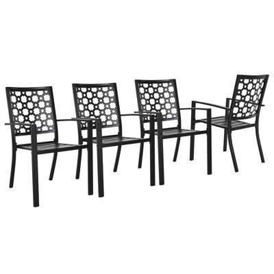 Ensemble de 4 chaises de patio pour l'extérieur, robustes et durables en métal noir 450 lb avec accoudoirs empilables pour le porche, la cour, la terrasse et l'extérieur