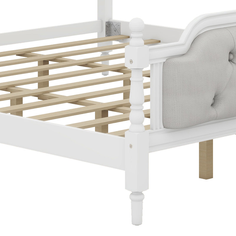 Upholstered Platform Bed with Headboard, King, Antique White