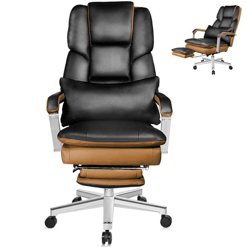 Fauteuil président ergonomique inclinable avec repose-pieds Sachar, Noir / brun