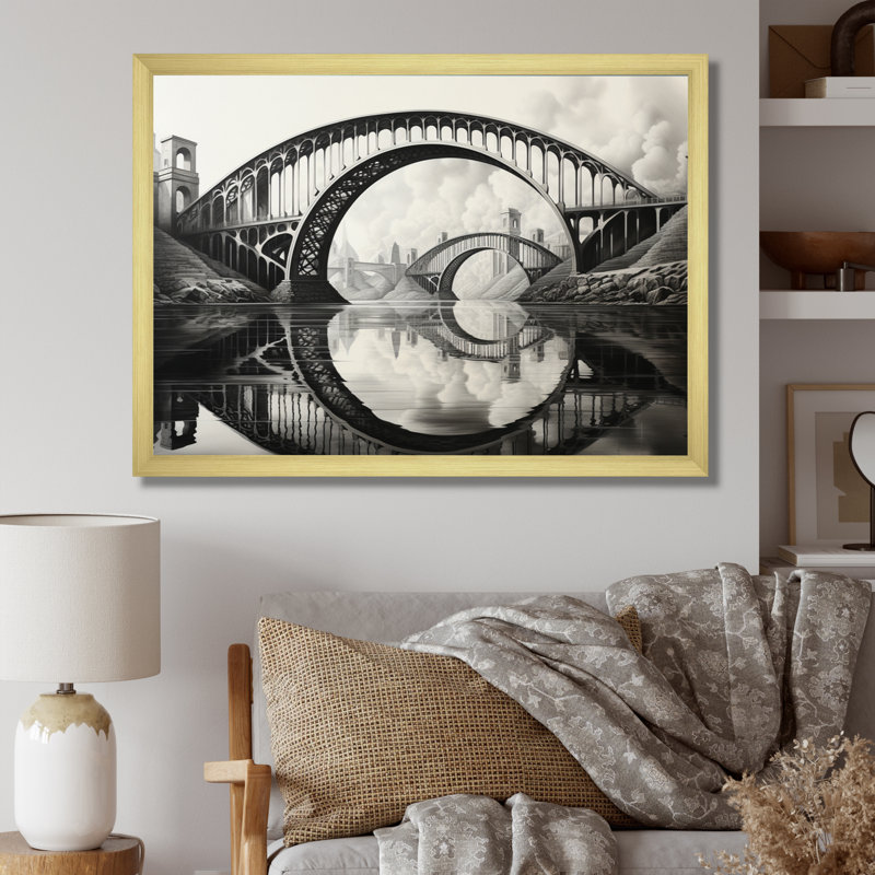 Pont Edgemon gris acier symphonique gris anthracite IV - impression, Cadre doré à une seule photo, H 12 po x l 20 po x P 1 po